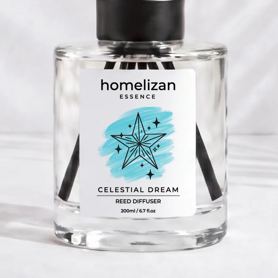 Celestial Dream: 200 ml cam şişe ve etiket, yakın plan