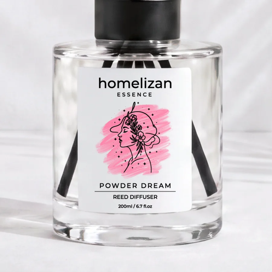 Powder Dream: 200 ml cam şişe ve etiket, yakın plan